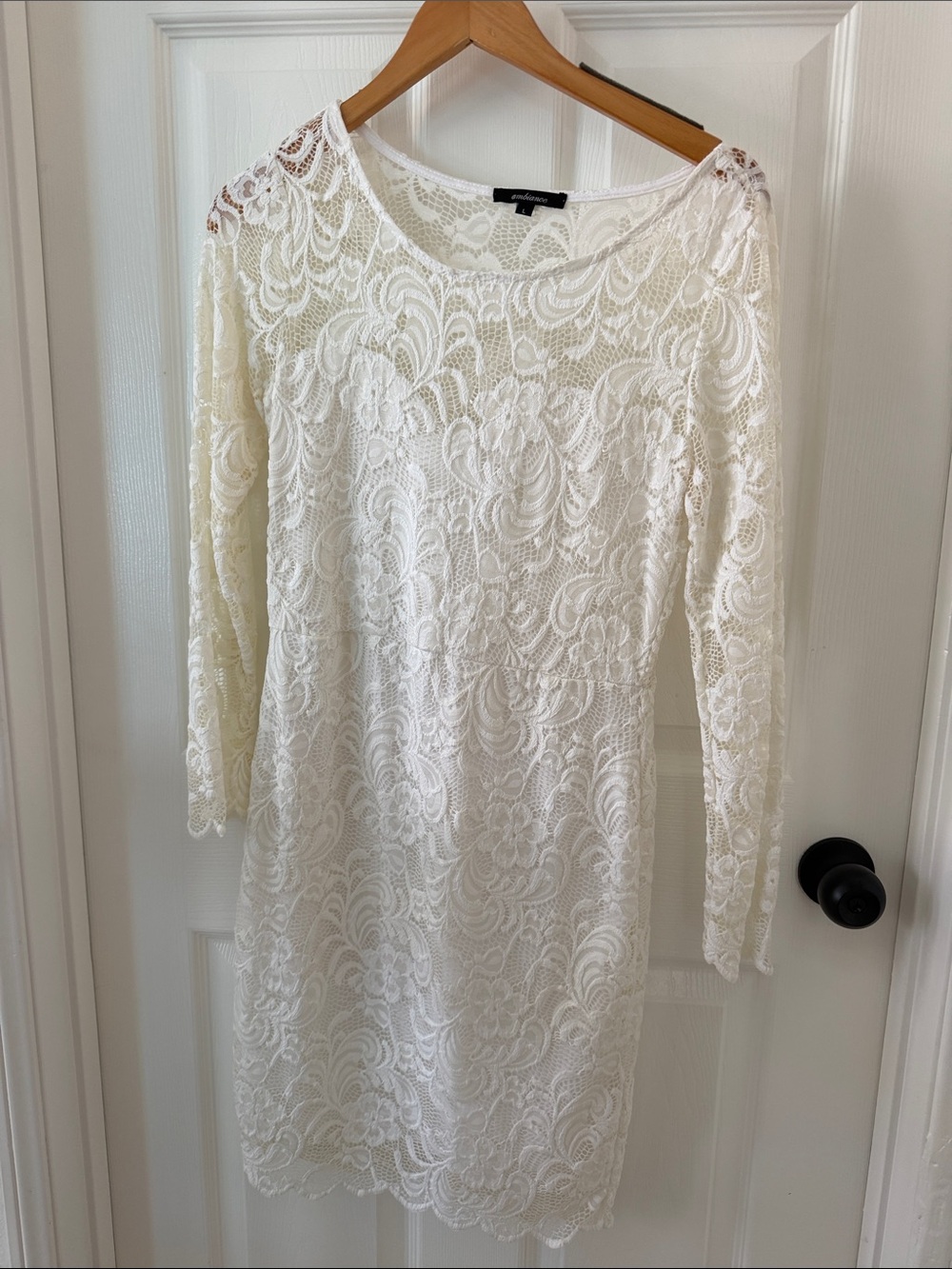 Ambiance White Lace Long Sleeve Sheath Dress